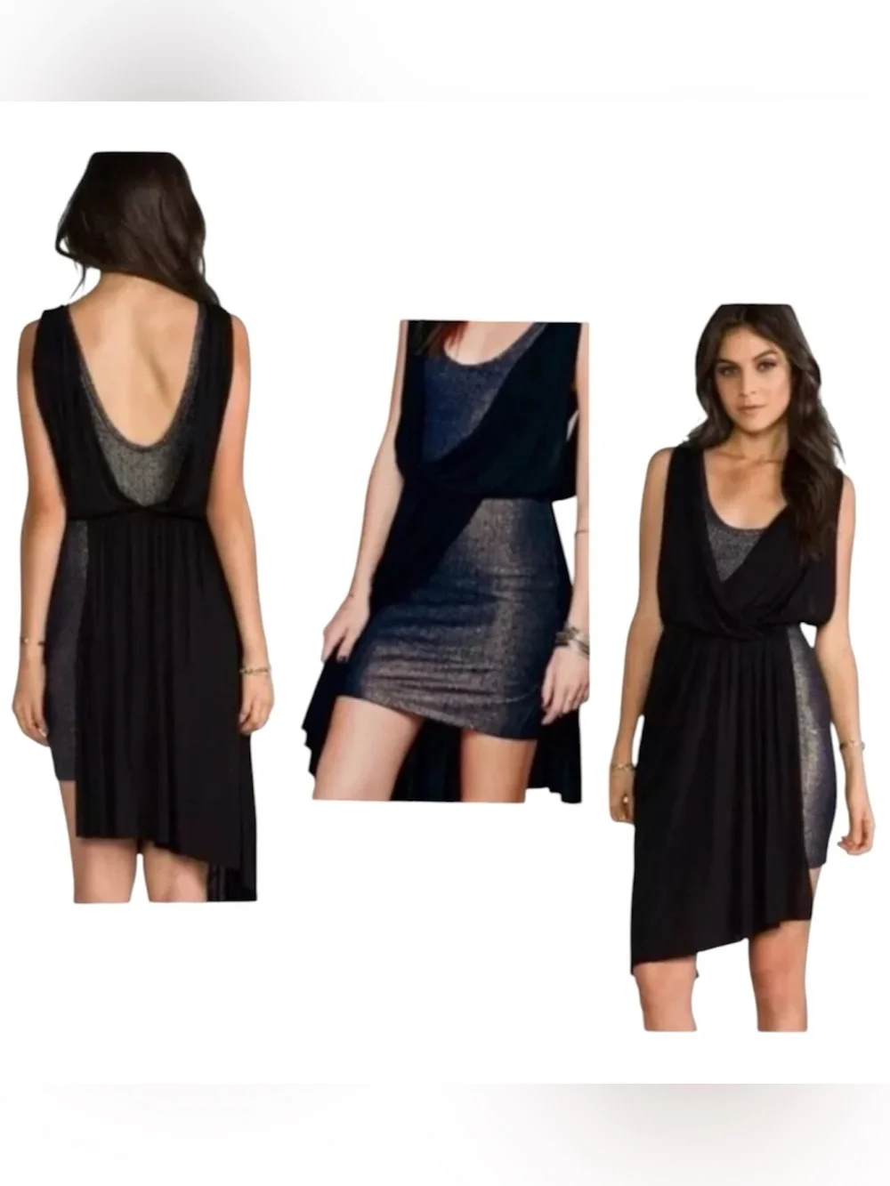 Free People Navy Blue Sleeveless Shimmer Metallic Asymmetrical Dress Small